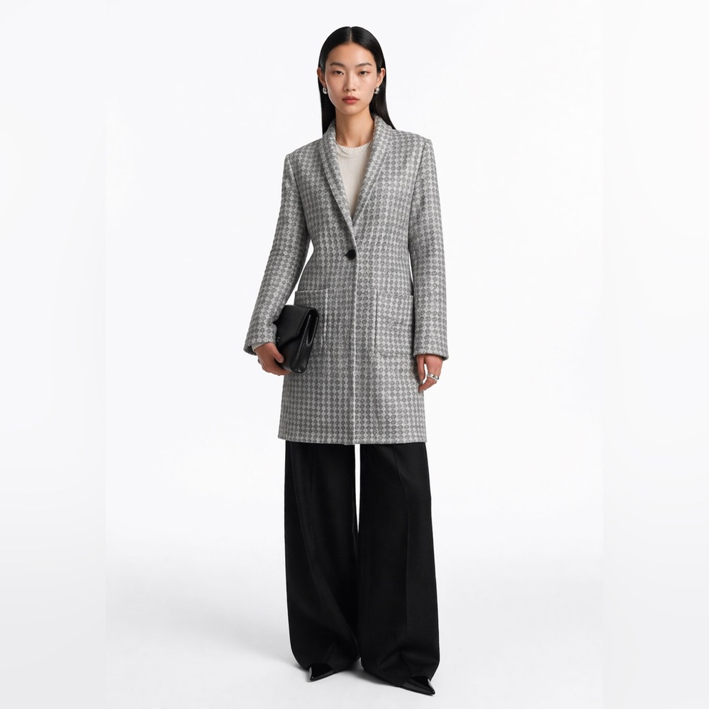 🆕 RW&CO - Grey Houndstooth Knit Long Cardigan / Blazer – Soft Cotton Blend